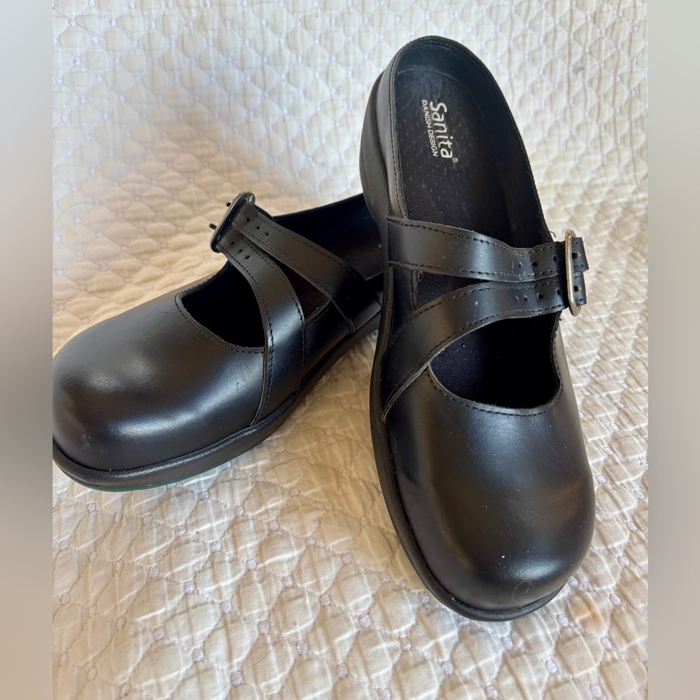 Sanita Mary Jane Black Clogs